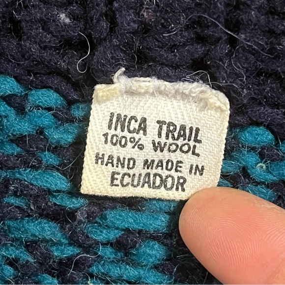 🐑Inca Trail Wool Chunky Knit Sweater Grey Purple Teal Unisex One Size Equador - Picture 3 of 8